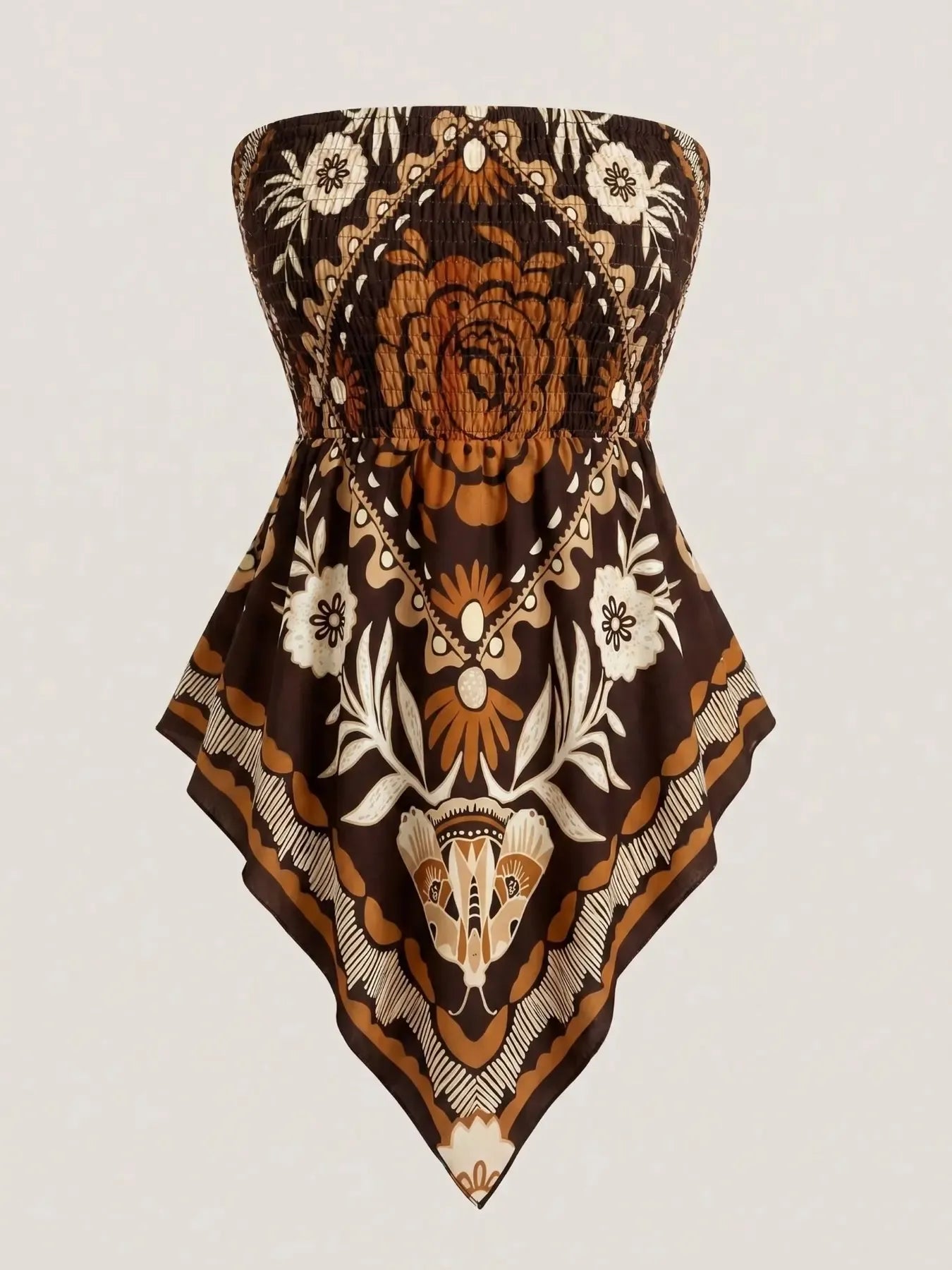 Plus Size Women's Ethnic Print Strapless Top, Bohemian Style Asymmetrical Hem Tube Top, Casual Summer Fashion Top