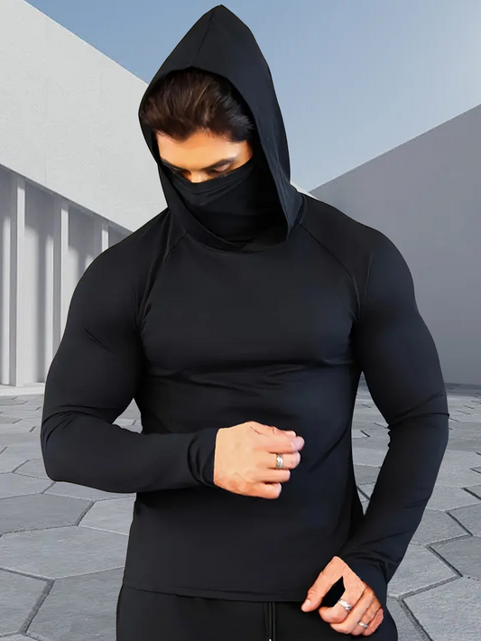 Men's Summer Fitness Apparel: Compression, Quick-Drying, Sun-Protective Fishing Shirt — Outdoor Hooded Fishing Top with Built-in Face Mask