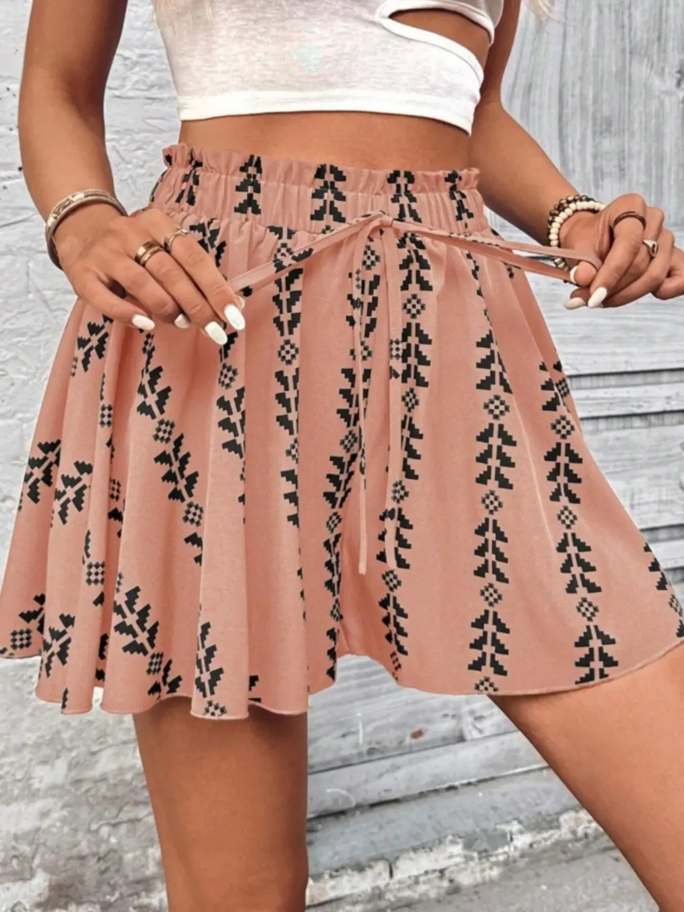 Women's All Over Print Knot Front Shorts, Casual Fashionable Shorts for Summer, Women's Bottoms for Daily Wear, Drawstring Beach Shorts