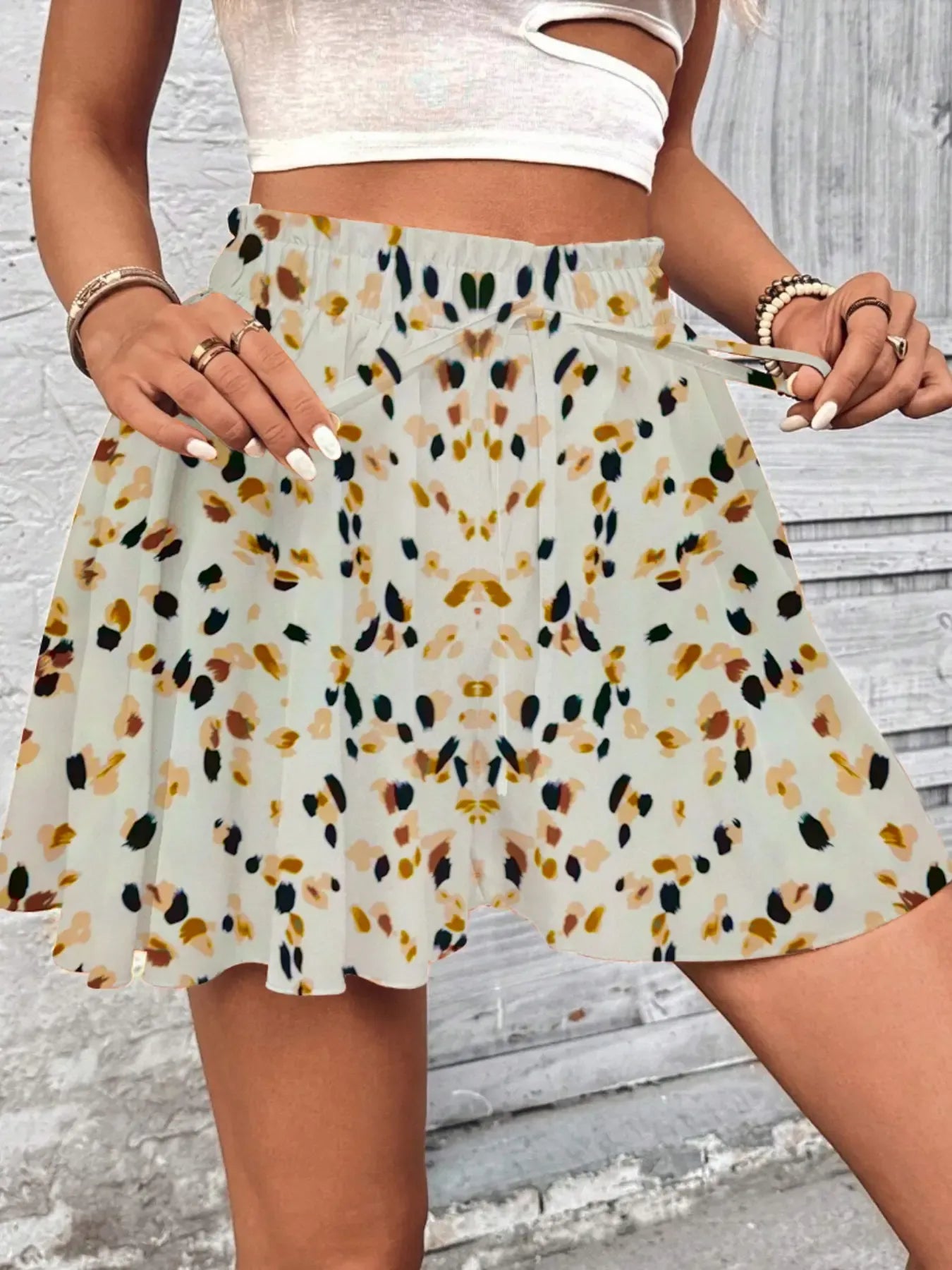 Women's All Over Print Knot Front Shorts, Casual Fashionable Shorts for Summer, Women's Bottoms for Daily Wear, Drawstring Beach Shorts