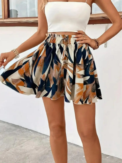Women's All Over Print Knot Front Shorts, Casual Fashionable Shorts for Summer, Women's Bottoms for Daily Wear, Drawstring Beach Shorts