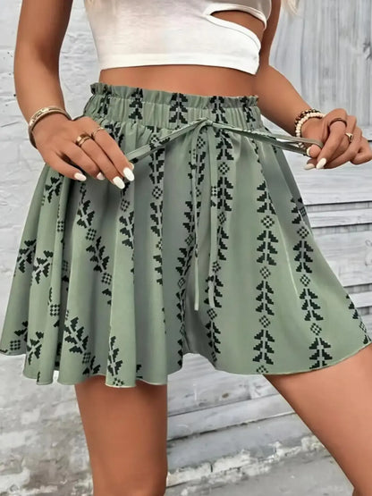 Women's All Over Print Knot Front Shorts, Casual Fashionable Shorts for Summer, Women's Bottoms for Daily Wear, Drawstring Beach Shorts