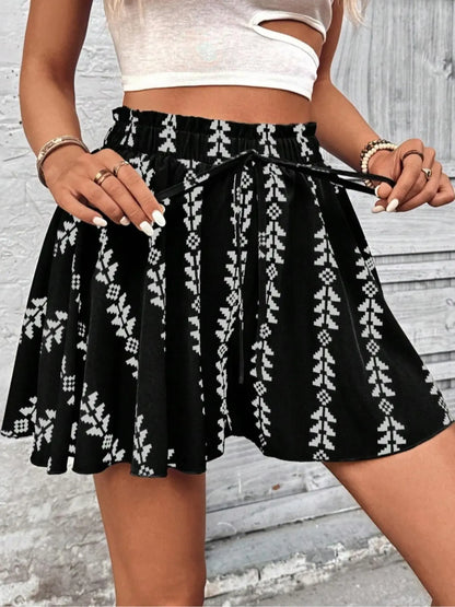 Women's All Over Print Knot Front Shorts, Casual Fashionable Shorts for Summer, Women's Bottoms for Daily Wear, Drawstring Beach Shorts