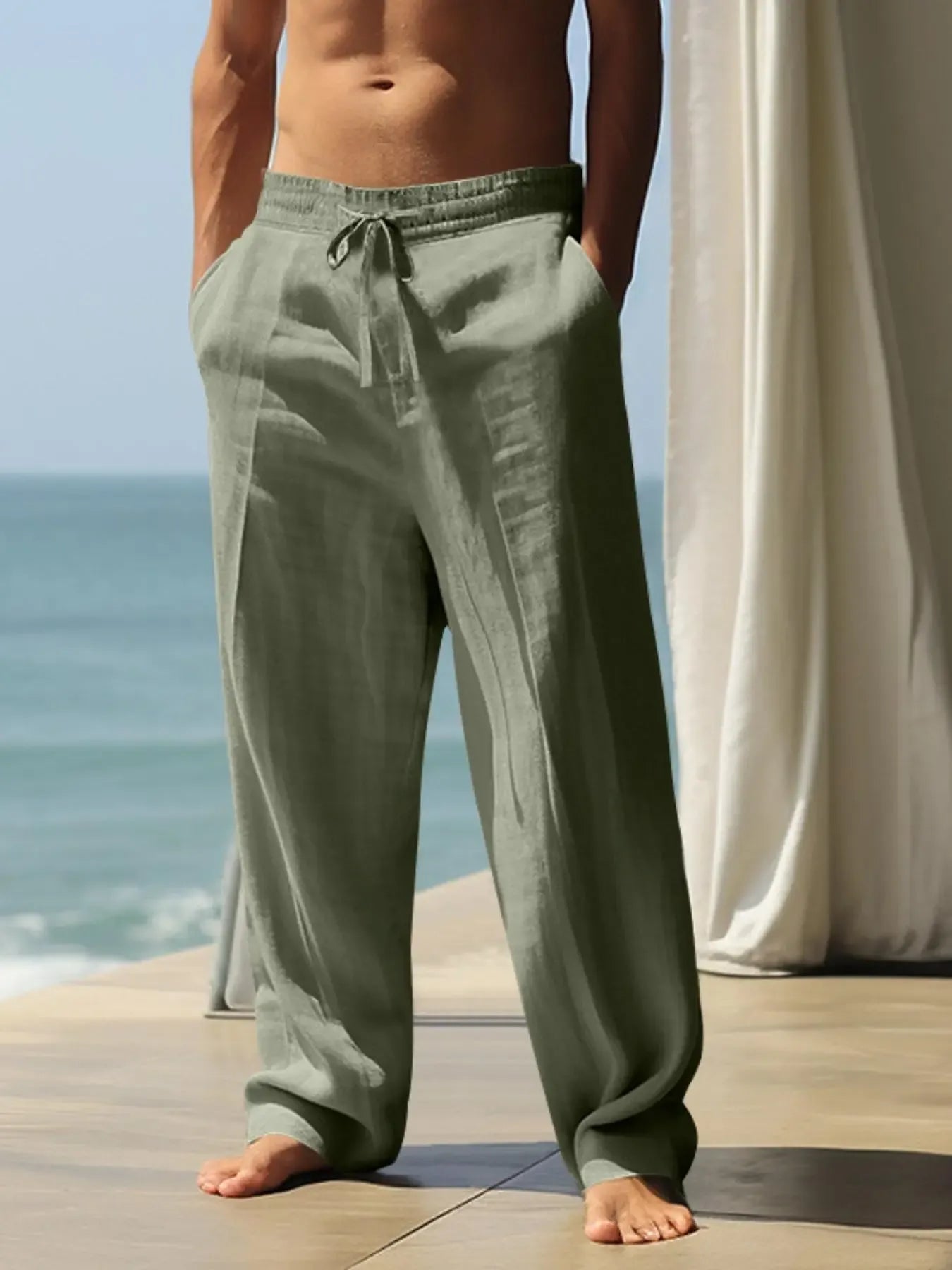 Men's high-quality linen straight leg trousers