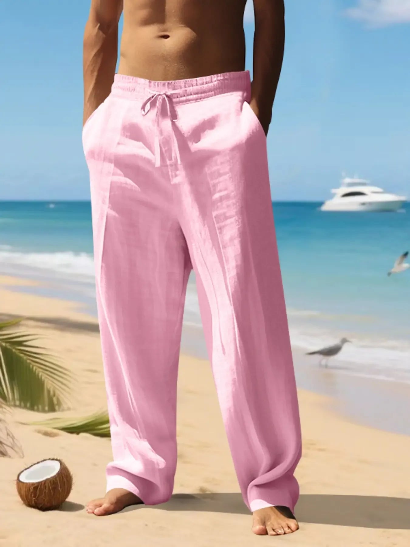 Men's high-quality linen straight leg trousers