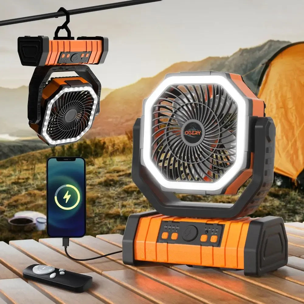 Rechargeable Camping Fan with LED Light