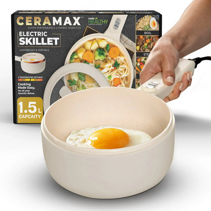 Electric Cooker Nonstick Ceramic Skillet Pan Hot Pot Mini Cooker with Lid Steamer