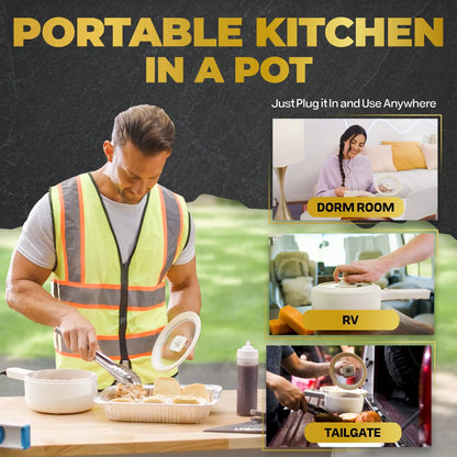Electric Cooker Nonstick Ceramic Skillet Pan Hot Pot Mini Cooker with Lid Steamer