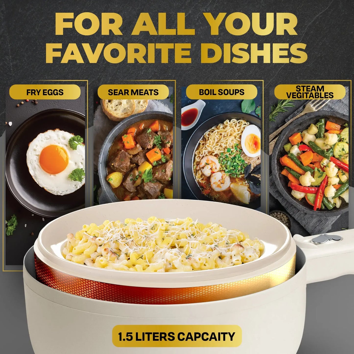 Electric Cooker Nonstick Ceramic Skillet Pan Hot Pot Mini Cooker with Lid Steamer