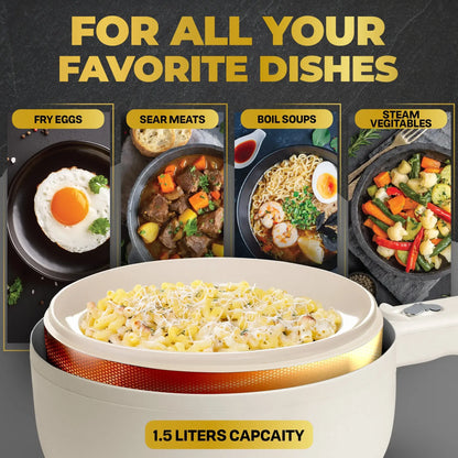 Electric Cooker Nonstick Ceramic Skillet Pan Hot Pot Mini Cooker with Lid Steamer
