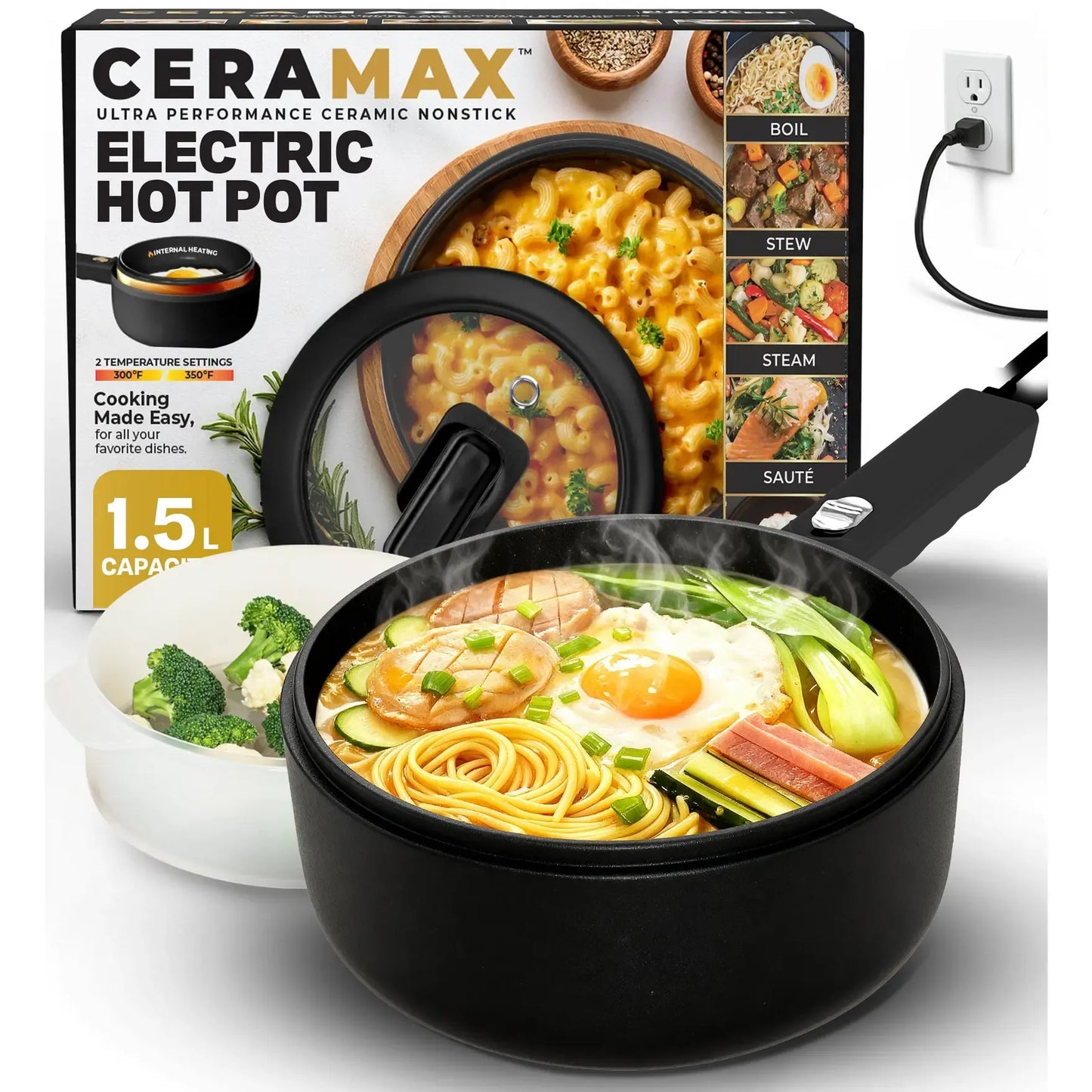 Electric Cooker Nonstick Ceramic Skillet Pan Hot Pot Mini Cooker with Lid Steamer