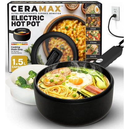 Electric Cooker Nonstick Ceramic Skillet Pan Hot Pot Mini Cooker with Lid Steamer