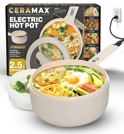 Electric Cooker Nonstick Ceramic Skillet Pan Hot Pot Mini Cooker with Lid Steamer