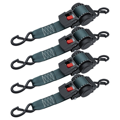 Retractable Ratchet Straps- Medium Duty Self Retracting Tie Down Straps for Truck, Cargo Trailer