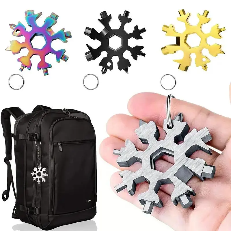 18-in-1 Snowflake Multi-tool Stainless Steel Portable Wrench Screwdriver Bottle Opener