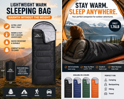 Lightweight Warm Sleeping Bag, Portable for Camping, Travel & Emergency Use