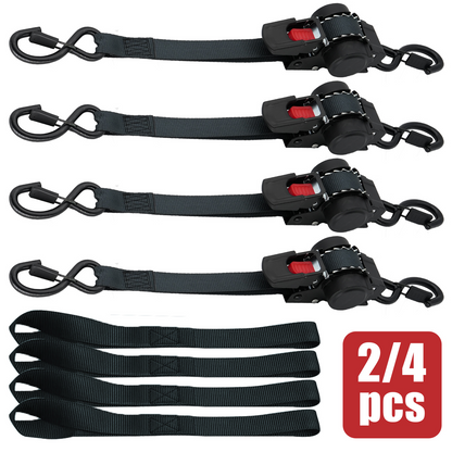 Retractable Ratchet Straps- Medium Duty Self Retracting Tie Down Straps for Truck, Cargo Trailer