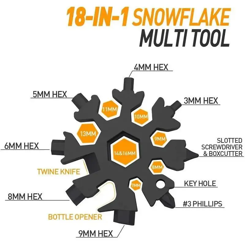 18-in-1 Snowflake Multi-tool Stainless Steel Portable Wrench Screwdriver Bottle Opener