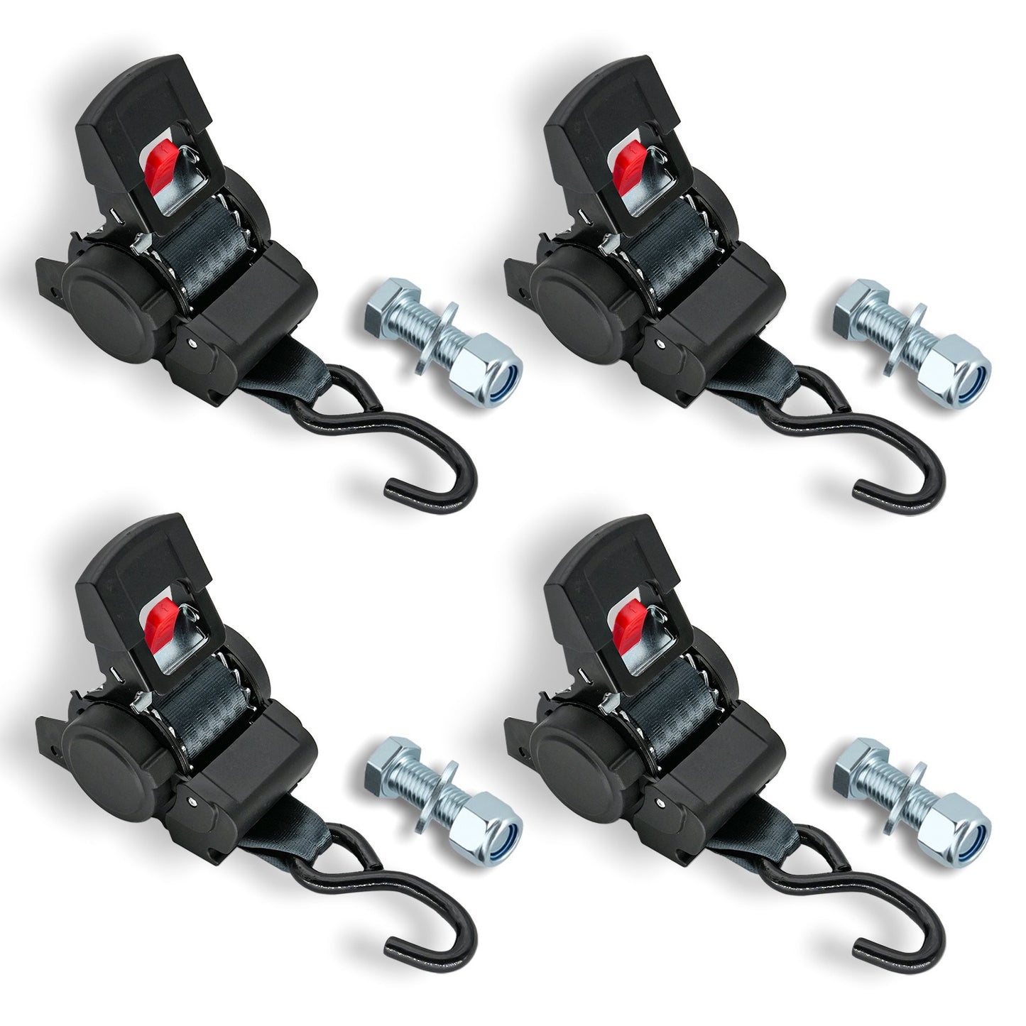 Retractable Ratchet Straps- Medium Duty Self Retracting Tie Down Straps for Truck, Cargo Trailer