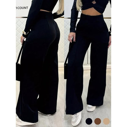 Women's Simple Wide-Leg Pants with Double Button Front