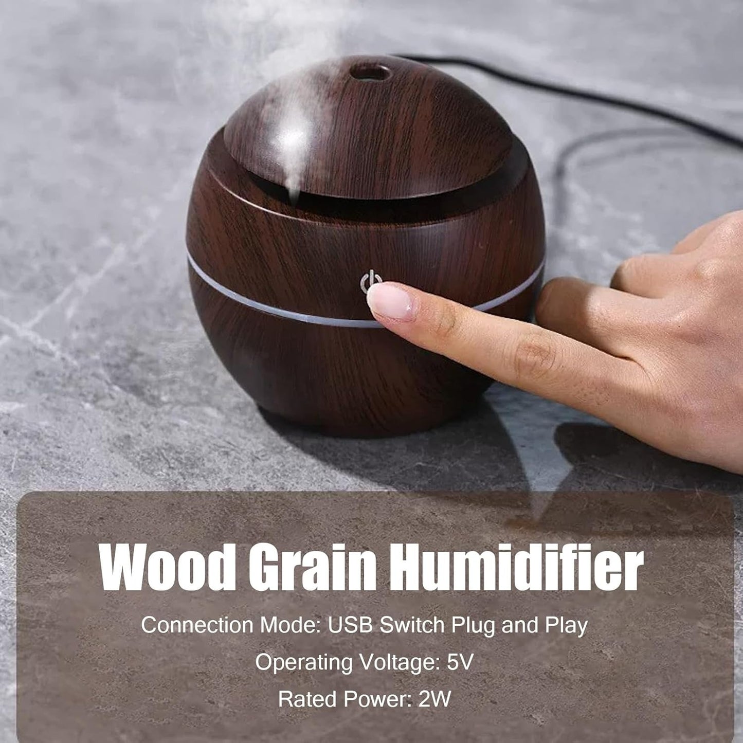 Wood Grain Mini Humidifier, Portable Compact Design for Home Bedroom
