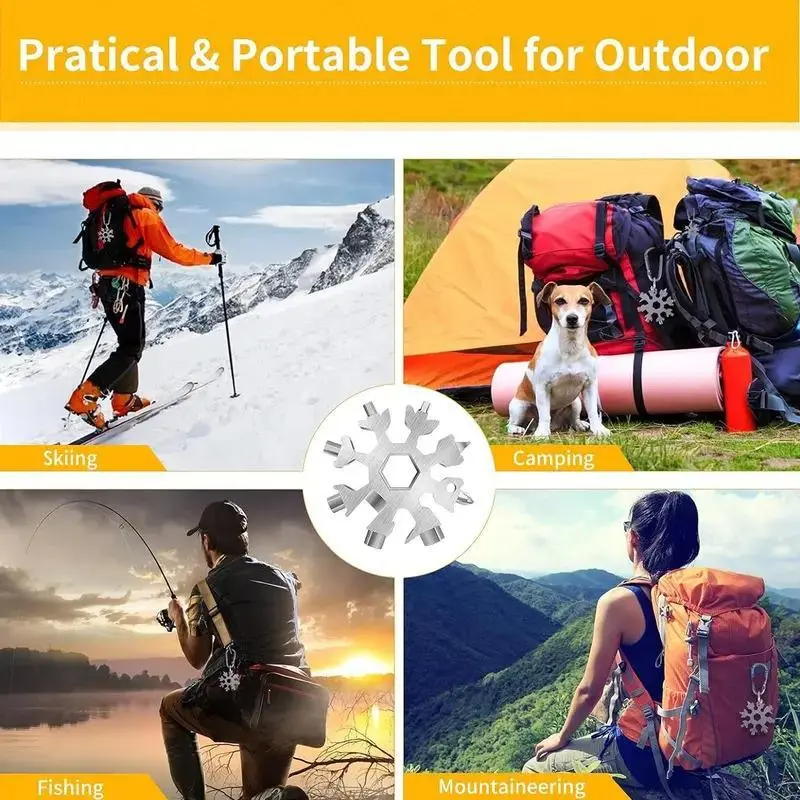 18-in-1 Snowflake Multi-tool Stainless Steel Portable Wrench Screwdriver Bottle Opener