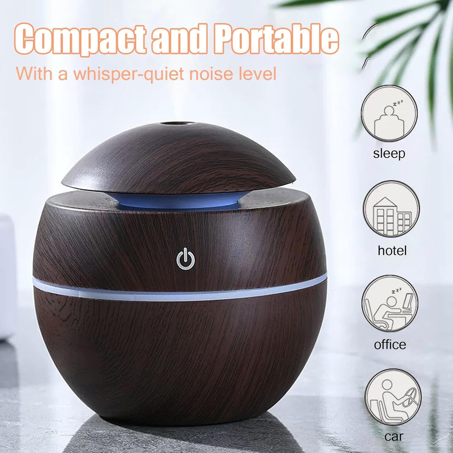 Wood Grain Mini Humidifier, Portable Compact Design for Home Bedroom