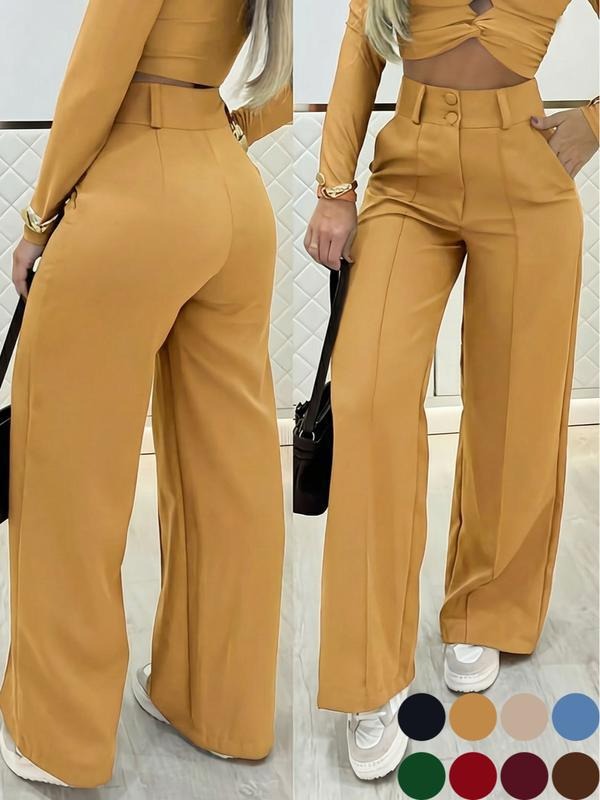 Women's Simple Wide-Leg Pants with Double Button Front