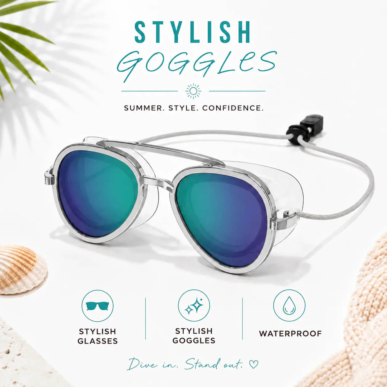 2-in-1 Waterproof Swim Goggles with Sunglasses Function