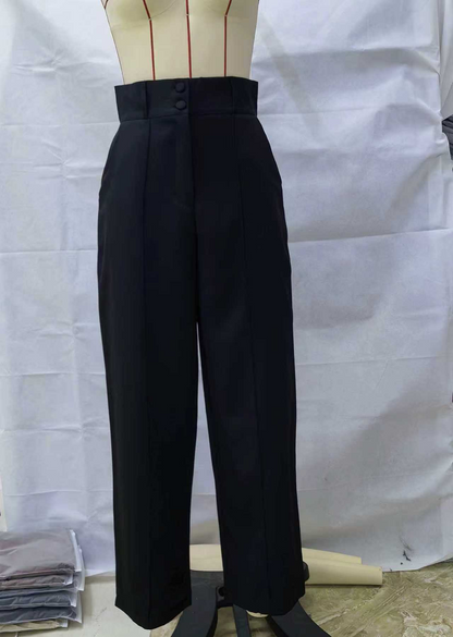 Women's Simple Wide-Leg Pants with Double Button Front