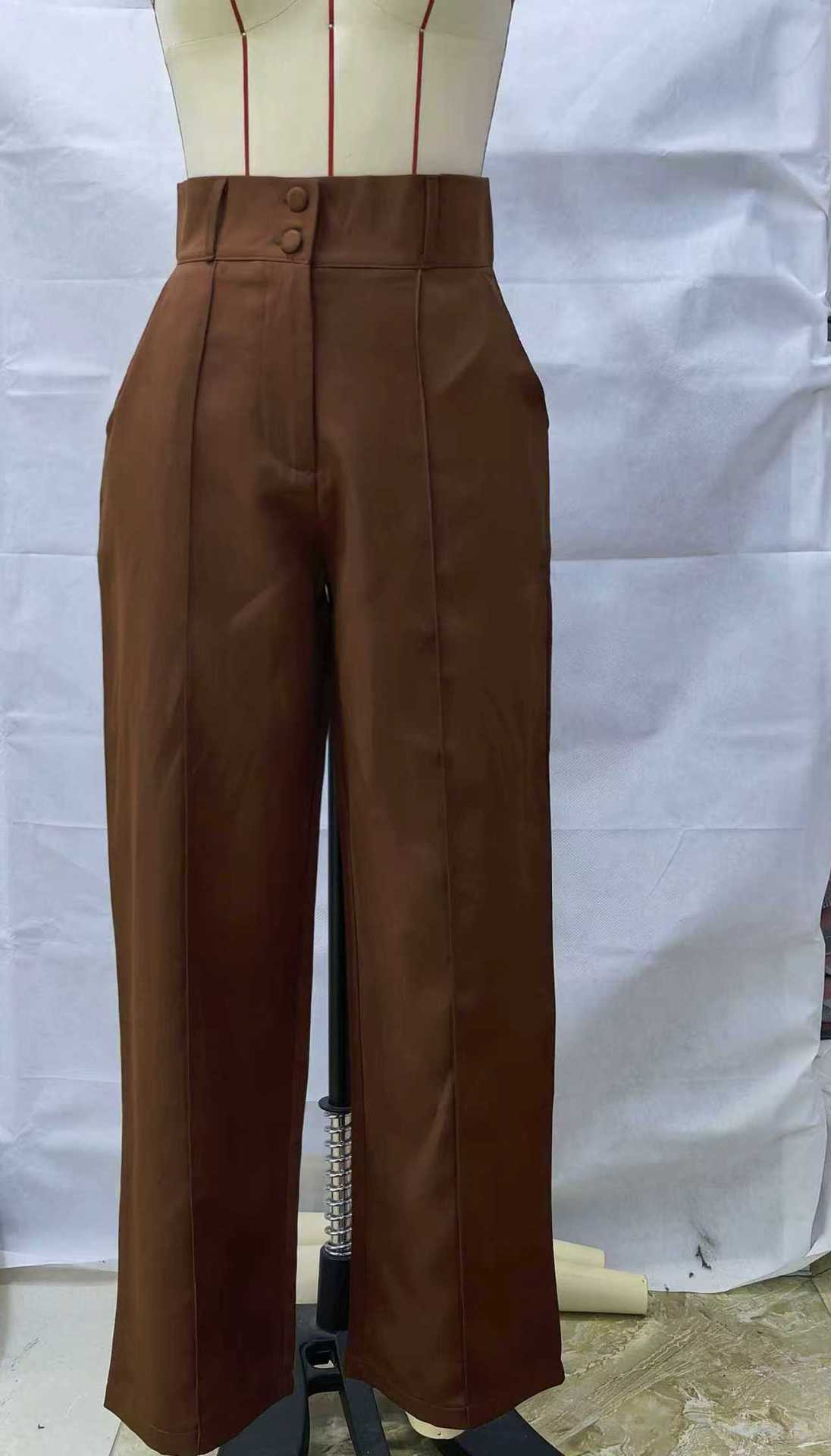 Women's Simple Wide-Leg Pants with Double Button Front