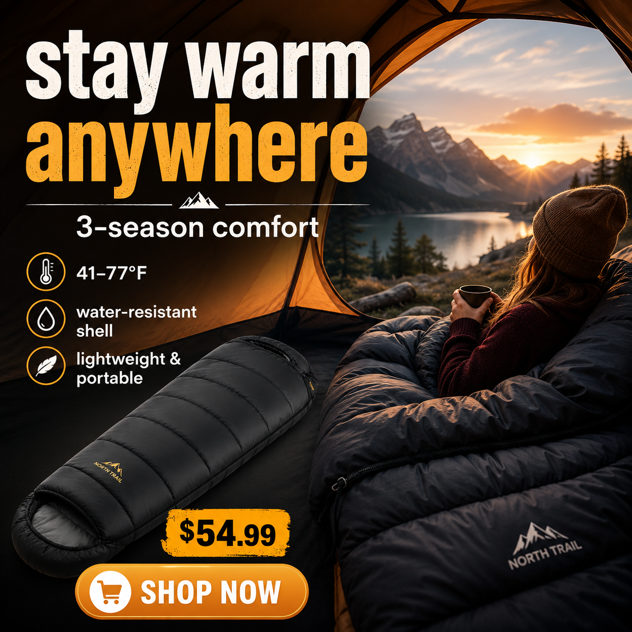 Lightweight Warm Sleeping Bag, Portable for Camping, Travel & Emergency Use
