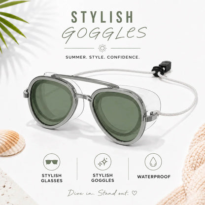 2-in-1 Waterproof Swim Goggles with Sunglasses Function