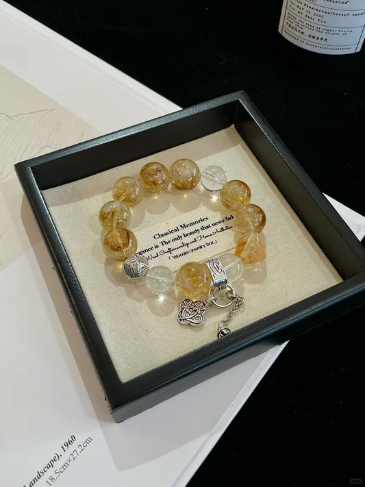 "Wealth & Clarity" Yellow Tower Quartz & Clear Quartz Bracelet | Confidence & Fortune